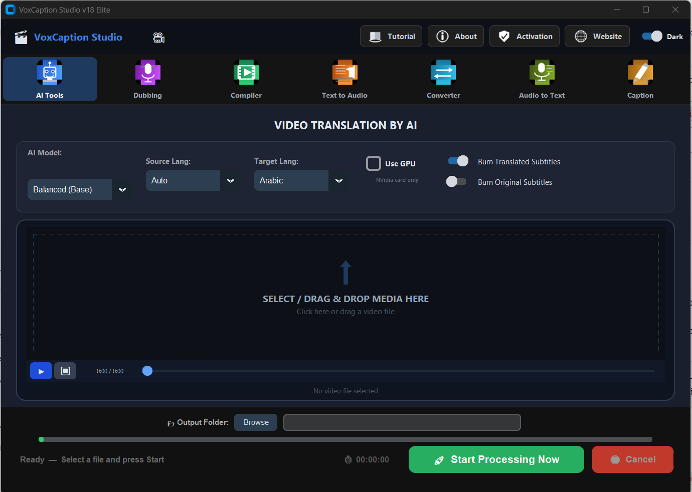 VoxCaption Studio AI Tools Tab