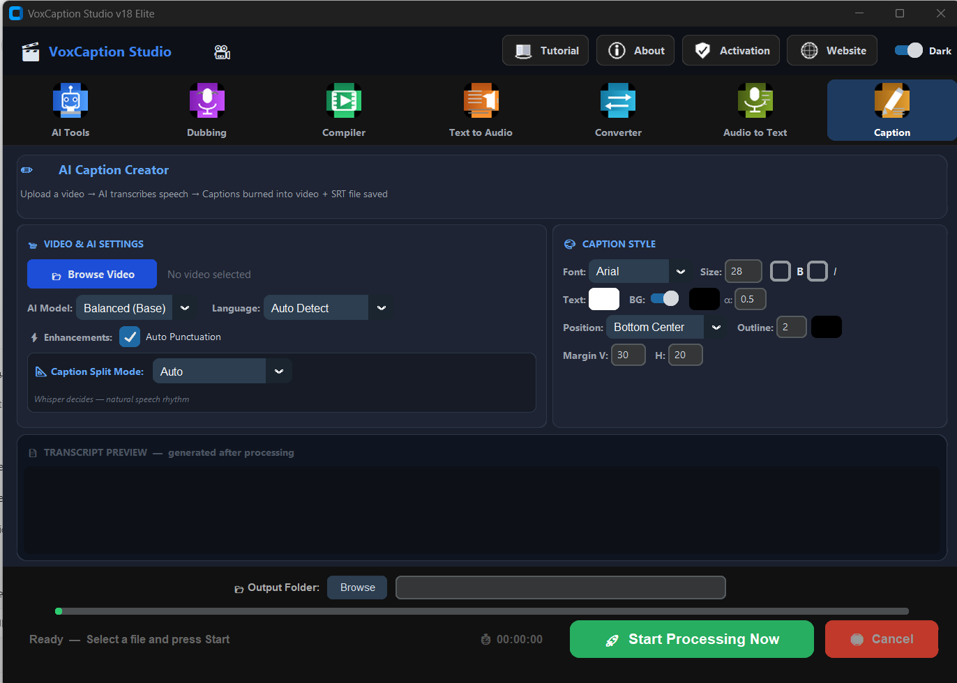 VoxCaption Studio Caption Creator Tab
