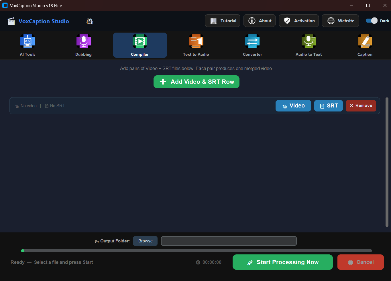 VoxCaption Studio Compiler Tab