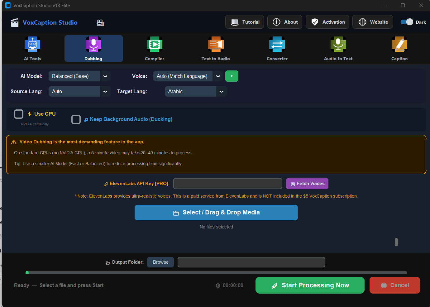 VoxCaption Studio Dubbing Tab