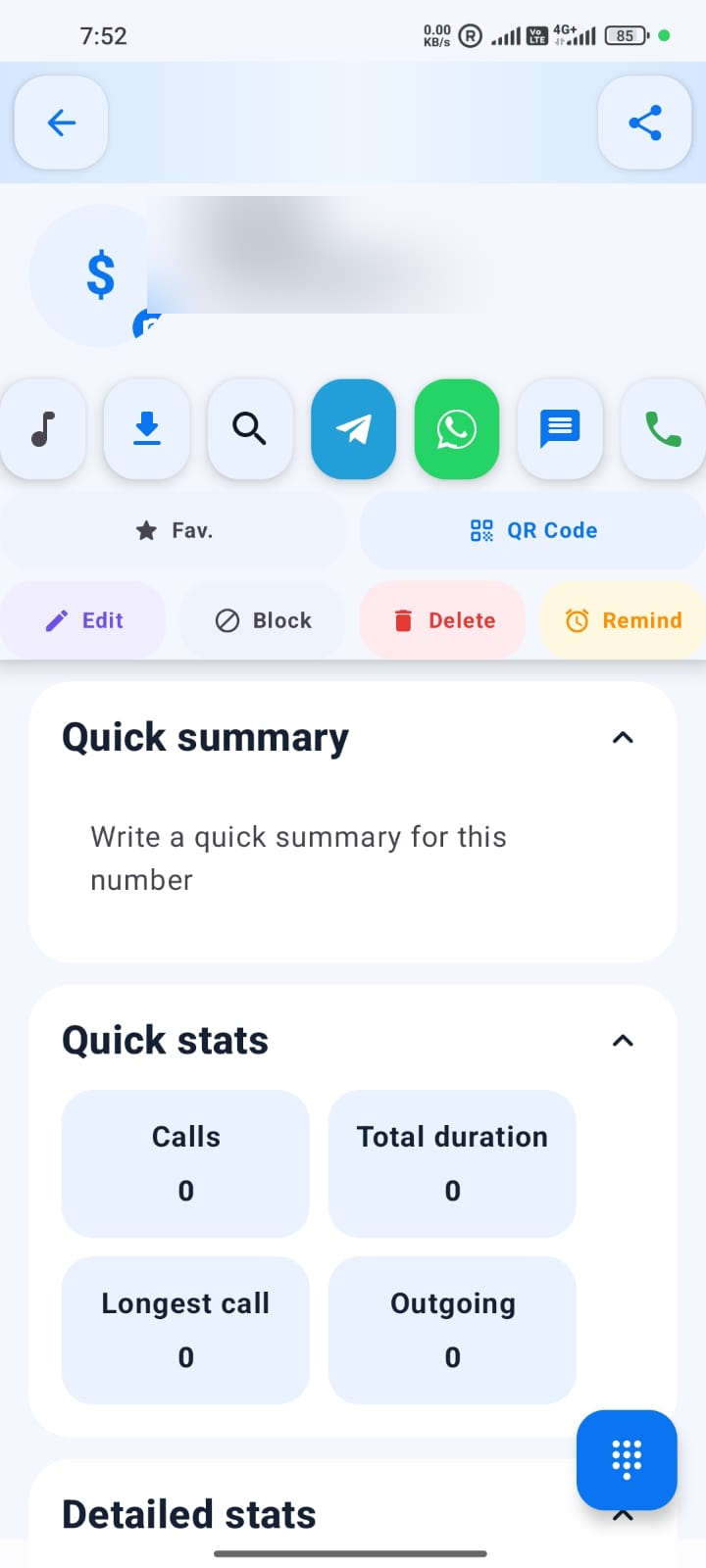 PHONEINT number details screen